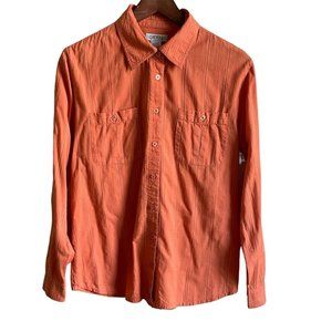 4/$25 Orvis Cotton Button Up Shirt‎ Orange Long Sleeve Lightweight Pocket Sz M